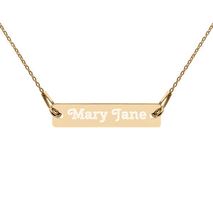 Mary Jane Engraved Silver Bar Chain Necklace