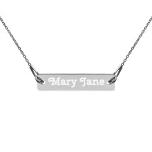 Load image into Gallery viewer, Mary Jane Engraved Silver Bar Chain Necklace