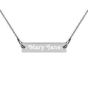 Mary Jane Engraved Silver Bar Chain Necklace