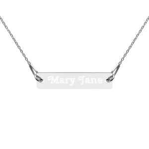 Mary Jane Engraved Silver Bar Chain Necklace