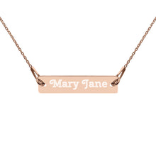 Load image into Gallery viewer, Mary Jane Engraved Silver Bar Chain Necklace