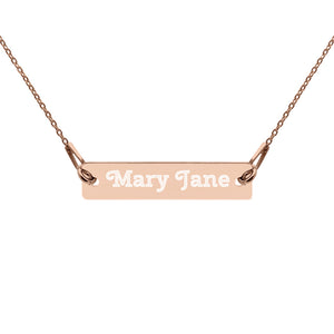 Mary Jane Engraved Silver Bar Chain Necklace