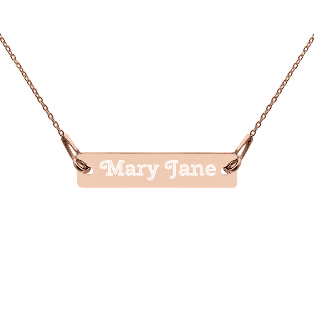 Mary Jane Engraved Silver Bar Chain Necklace