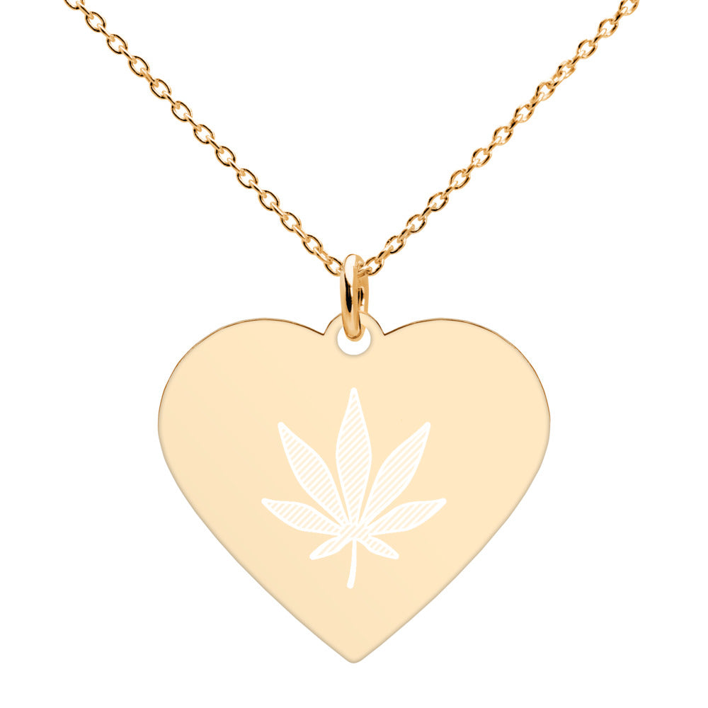 Mary Jane Leaf Engraved Silver Heart Necklace